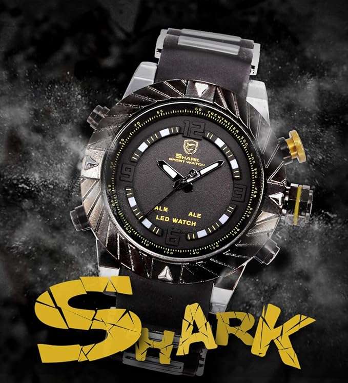 SHARK DUAL LED CHRONOGRAPH GOBLIN ALARM WATCH W/ BOX, PAPERS, LOADED!!
