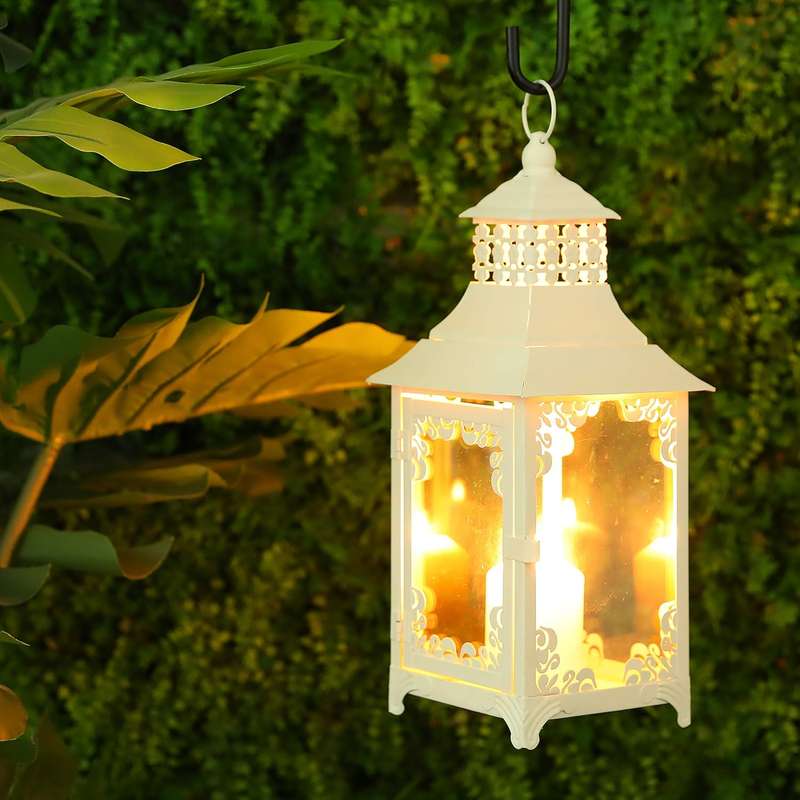 JHY DESIGN Decorative Candle Lantern 14.5`` High Vintage Style Hanging Lantern Metal Candleholder