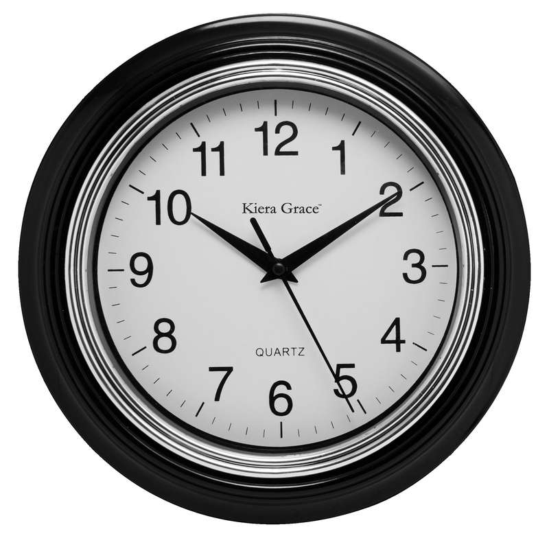 Kiera Grace Aster Round Wall Clock 10 Inch 1.5 Inch deep - Black