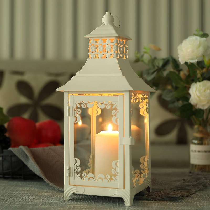 JHY DESIGN Decorative Candle Lantern 14.5`` High Vintage Style Hanging Lantern Metal Candleholder