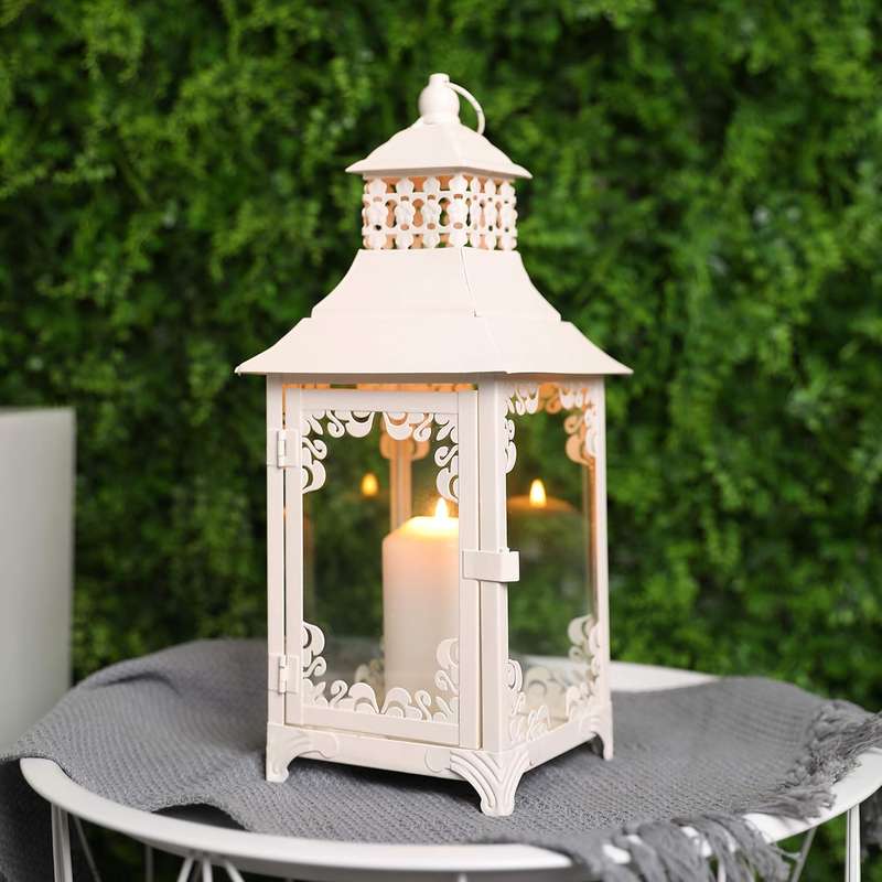 JHY DESIGN Decorative Candle Lantern 14.5`` High Vintage Style Hanging Lantern Metal Candleholder