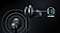 Tips of the Samsung 3.5mm earphones are visible with circular waves in the black background. In the upper right corner is a diagram showing internal structure of a 2-way speaker.