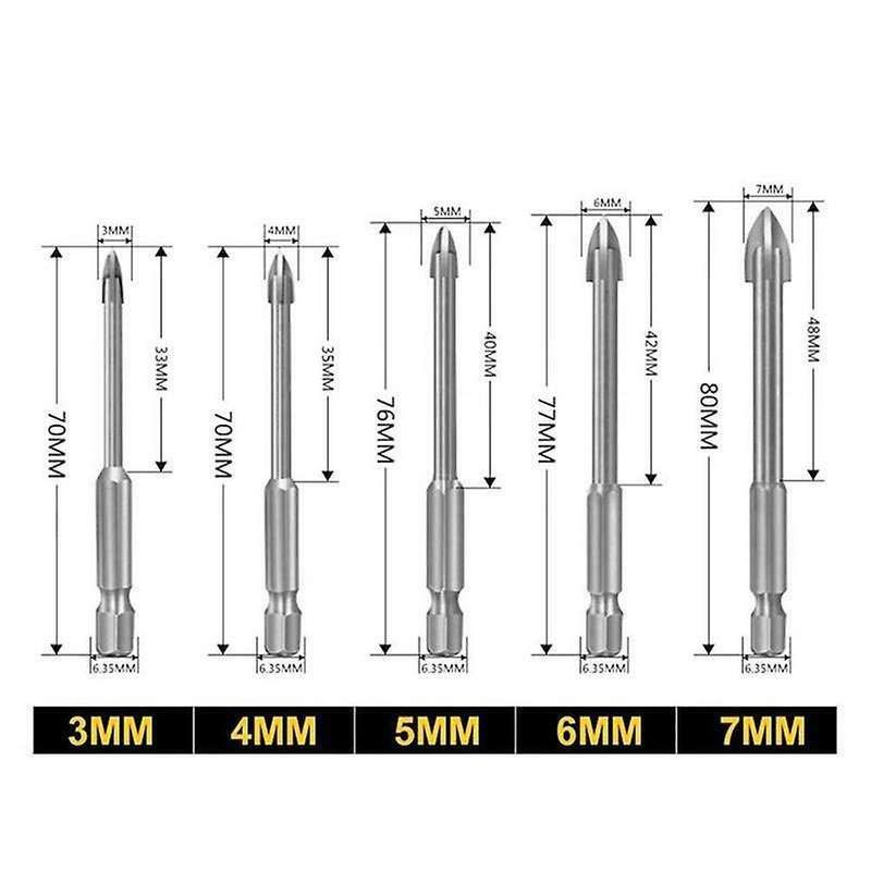 5pcs Universal Drilling Tool Cross Alloy Drill for Woodworking Silver