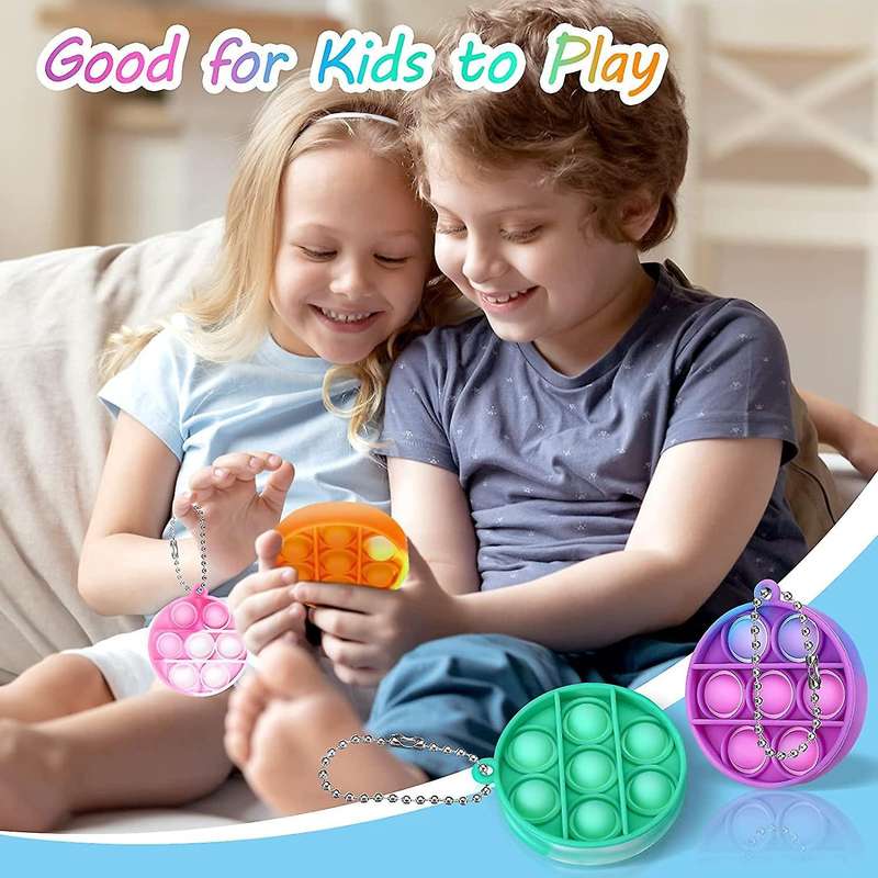 6 Pcs Mini Sensory Toy Round Silicone Keychain Simple Toy for Kids
