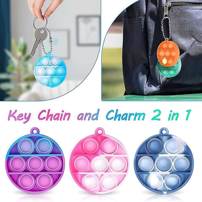 6 Pcs Mini Sensory Toy Round Silicone Keychain Simple Toy for Kids