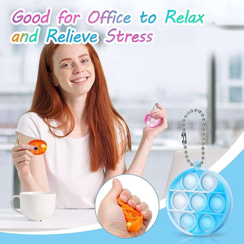 6 Pcs Mini Sensory Toy Round Silicone Keychain Simple Toy for Kids