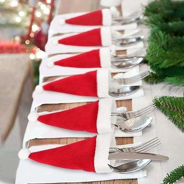 30 Pcs Christmas Santa Hats Silverware Holders Fork Spoon Storage Bag