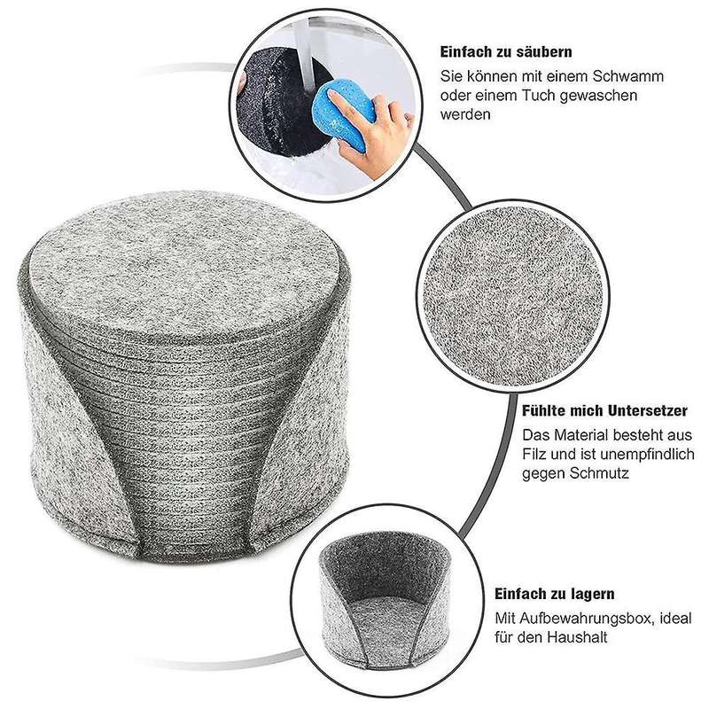 For Glasses, Set Of 14, Felt Coasters with Storage Box, (light Gray)