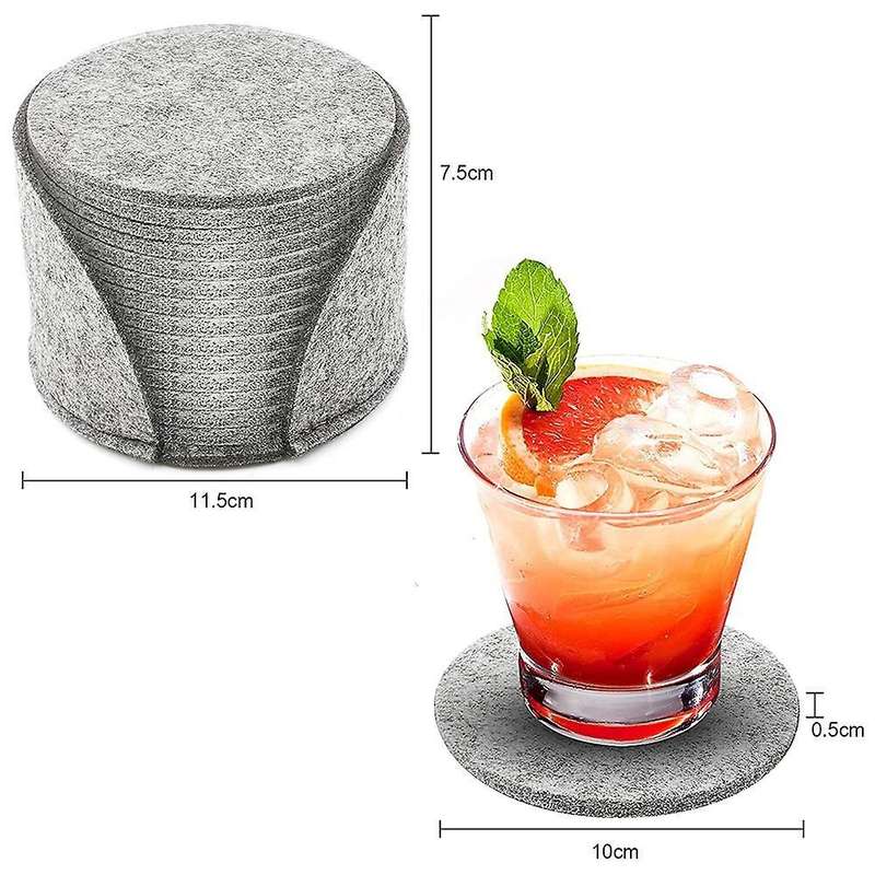 For Glasses, Set Of 14, Felt Coasters with Storage Box, (light Gray)