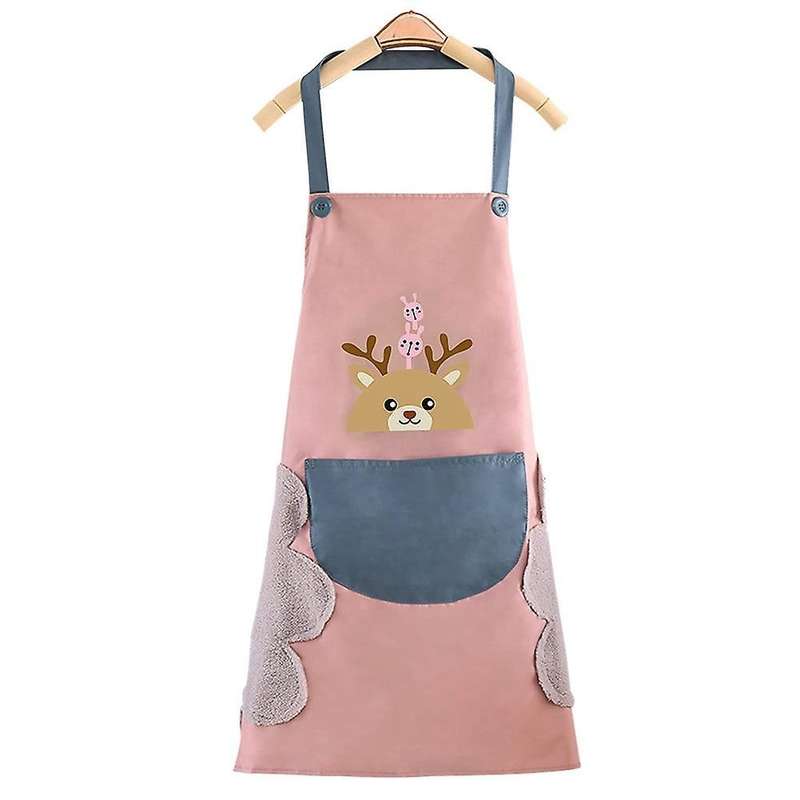 Lovely Pink Deer Aprons for Women with Pockets Cooking Kitchen
