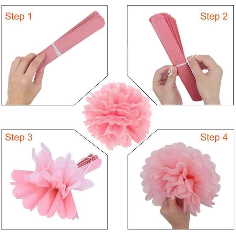 9 Pcs/set Mixed Tissue Paper Pom Poms Flower Party Decoration ( Pink)