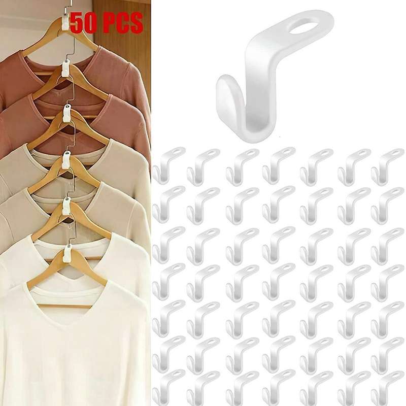 50 Plastic Hooks Stacking Hooks for Heavy-duty Clothes Closets