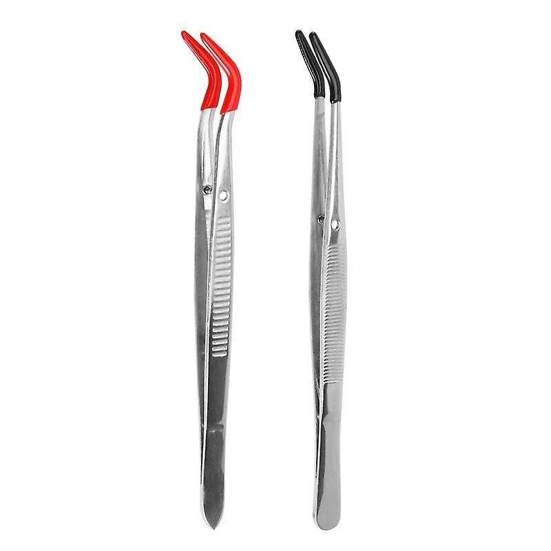 2 Pcs Bent Rubber Tip Stainless Steel Tweezers for Lab Jewelry Making