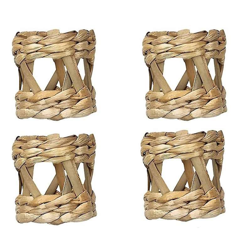 Woven Straw Farmhouse Napkin Rings Set Of 4,for Banquet,table Decor