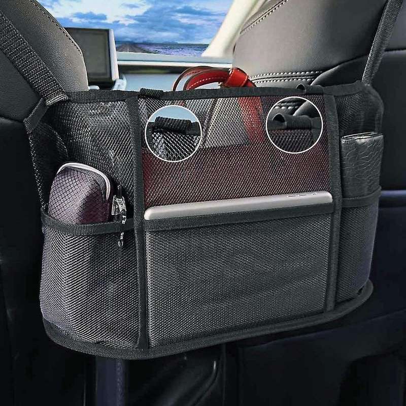 Extra Large Car Net Pocket Handbag Holder Between Seats - (black)