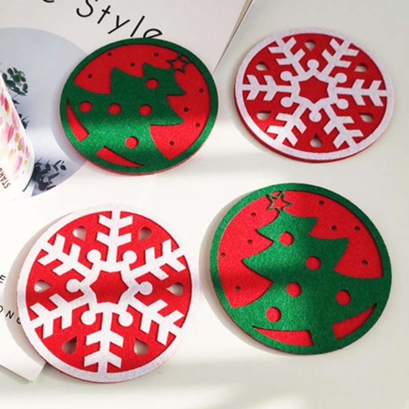 Christmas Cup Mat Snowflake Xmas Tree Printed Placemat for Home Table