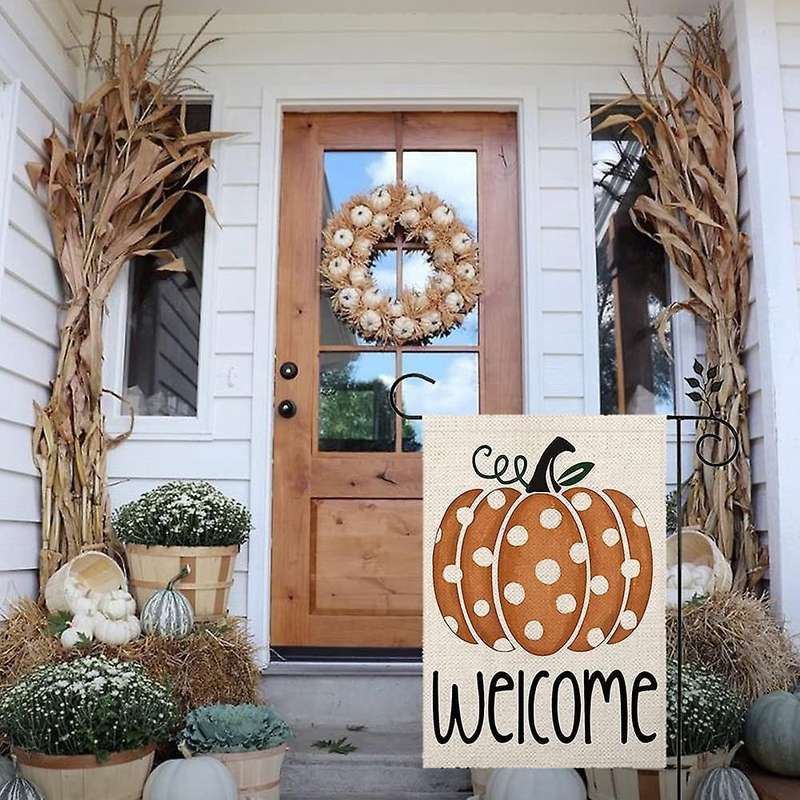 Fall Welcome Garden Flag Pumpkin Thanksgiving Double Sided Vertical