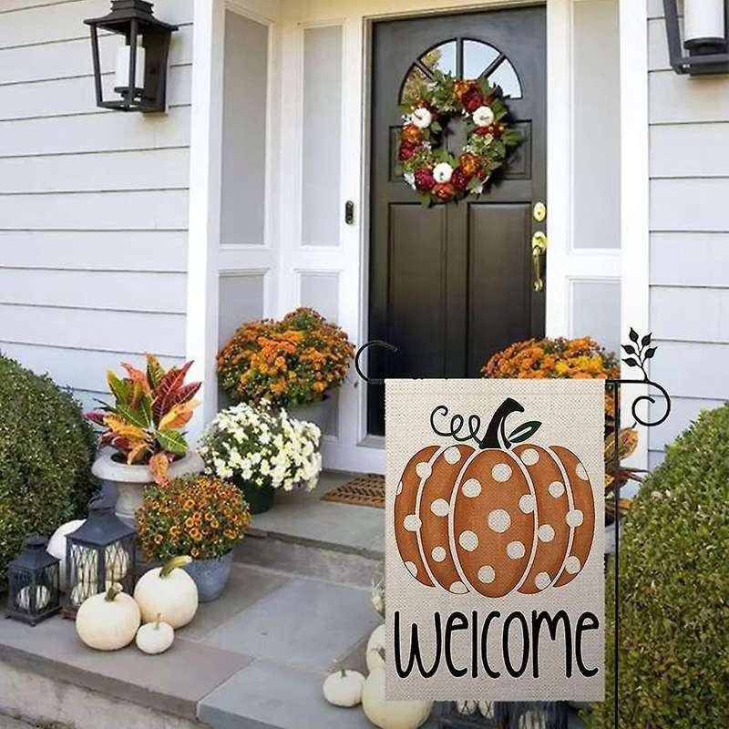 Fall Welcome Garden Flag Pumpkin Thanksgiving Double Sided Vertical