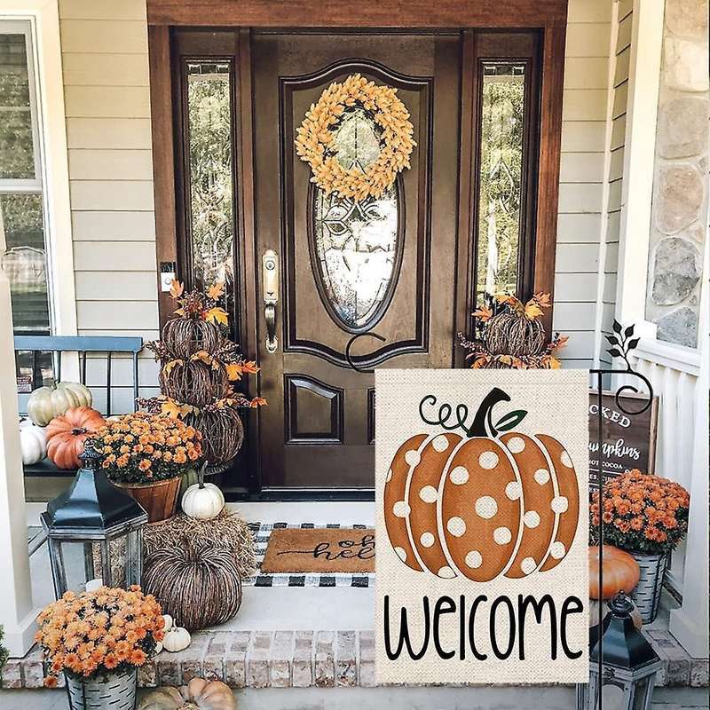 Fall Welcome Garden Flag Pumpkin Thanksgiving Double Sided Vertical