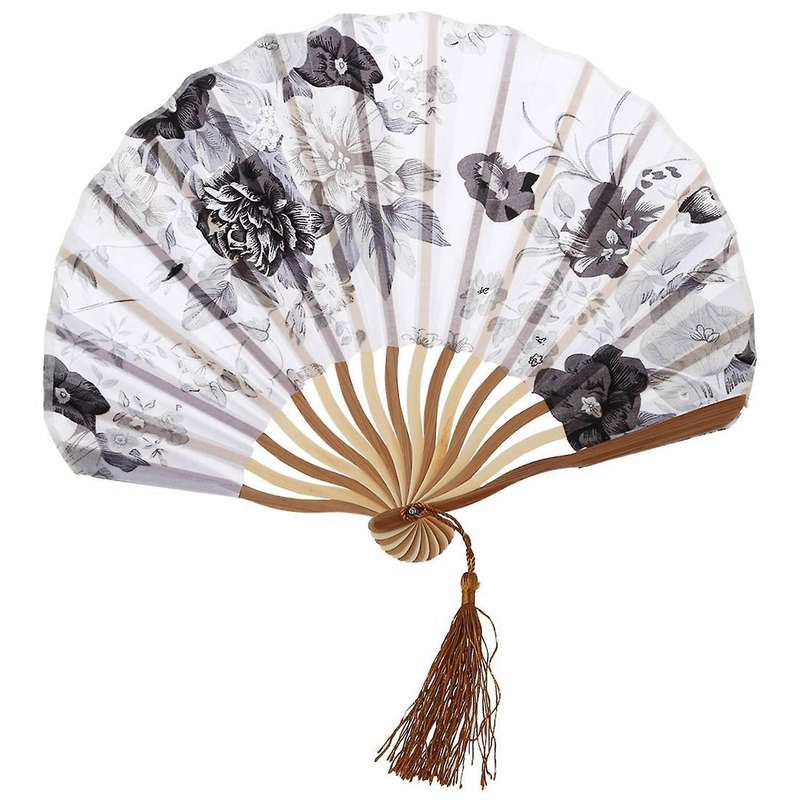 Pfingstrose Bluete Stoff Bambus-faltreifen Tanz Handfaecher Beige