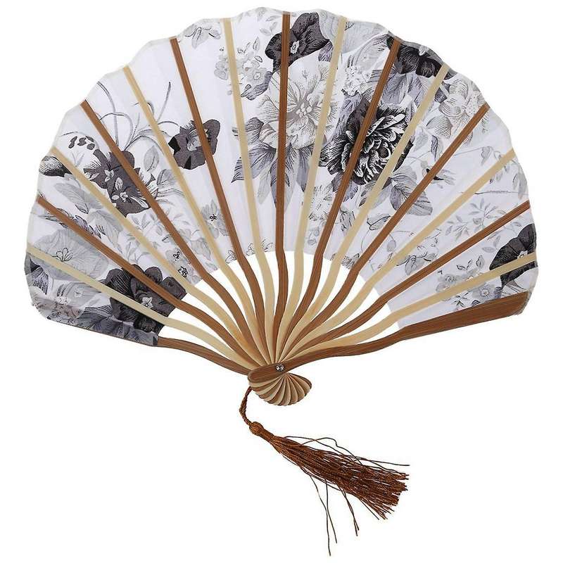 Pfingstrose Bluete Stoff Bambus-faltreifen Tanz Handfaecher Beige