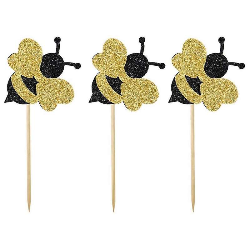 Bee Cake Decoration Party Decoration Glitter Cupcake Decoration 24pcs