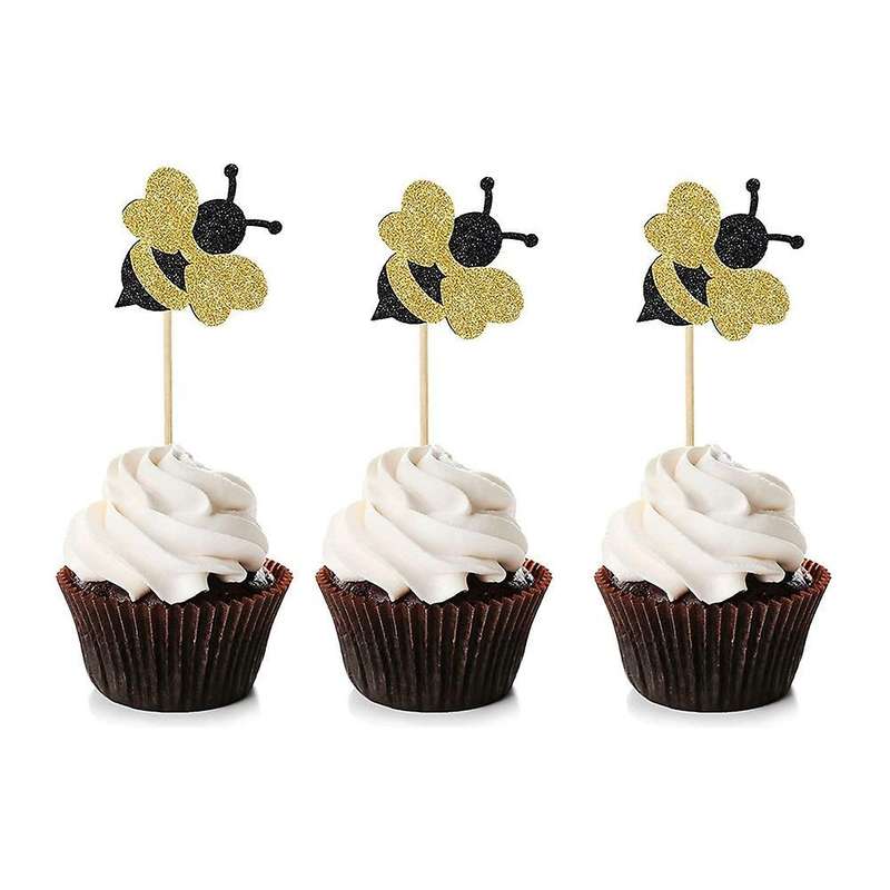 Bee Cake Decoration Party Decoration Glitter Cupcake Decoration 24pcs