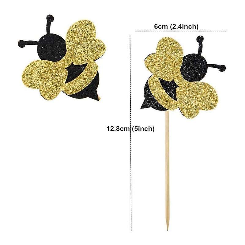 Bee Cake Decoration Party Decoration Glitter Cupcake Decoration 24pcs