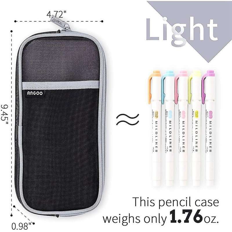 Angoo Grid Mesh Pen Pencil Case with Zipper Clear Makeup Pouch, Black