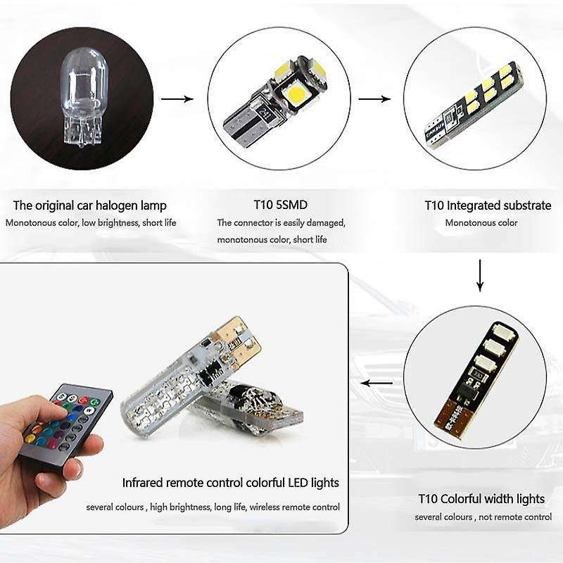 T10 5050 6smd Rgb 2 Pcs Led Multi Color Light Car Wedge Bulbs Flash
