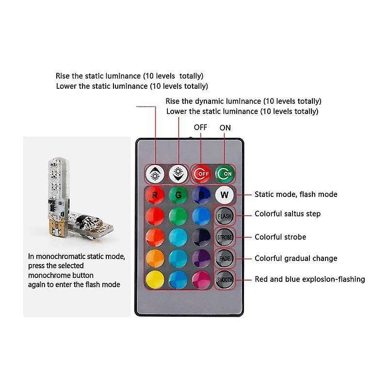 T10 5050 6smd Rgb 2 Pcs Led Multi Color Light Car Wedge Bulbs Flash