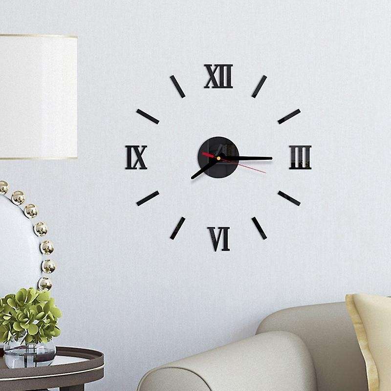 Diy Wall Clock 16in Silent Mirror Sticker Kit for Bedroom,black