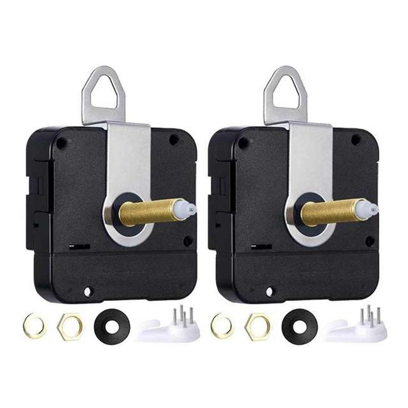 2pc Long Shaft Non-ticking Quartz Diy Wall Clock Decor Timepiece 24mm