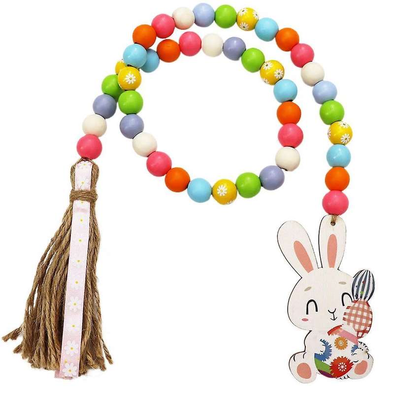 Easter Wood Bead Garland Decor - Tiered Tray Beads Home Decoration
