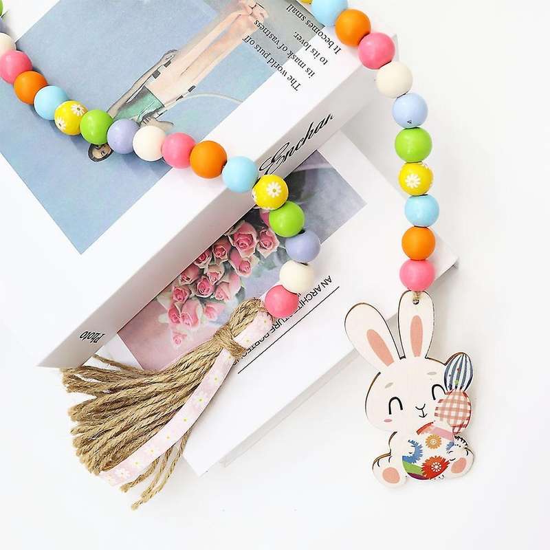 Easter Wood Bead Garland Decor - Tiered Tray Beads Home Decoration