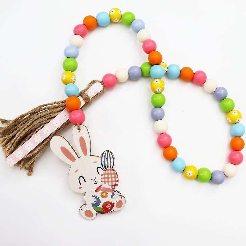 Easter Wood Bead Garland Decor - Tiered Tray Beads Home Decoration