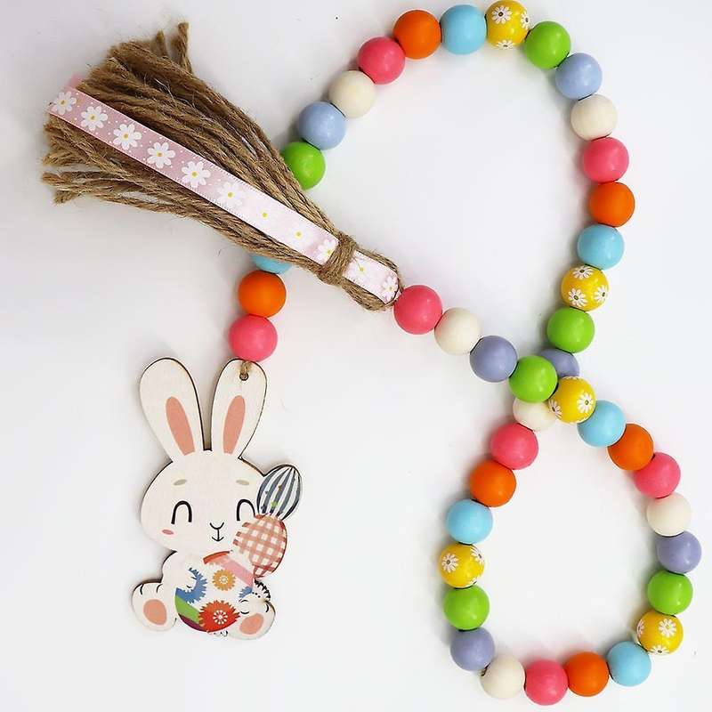 Easter Wood Bead Garland Decor - Tiered Tray Beads Home Decoration
