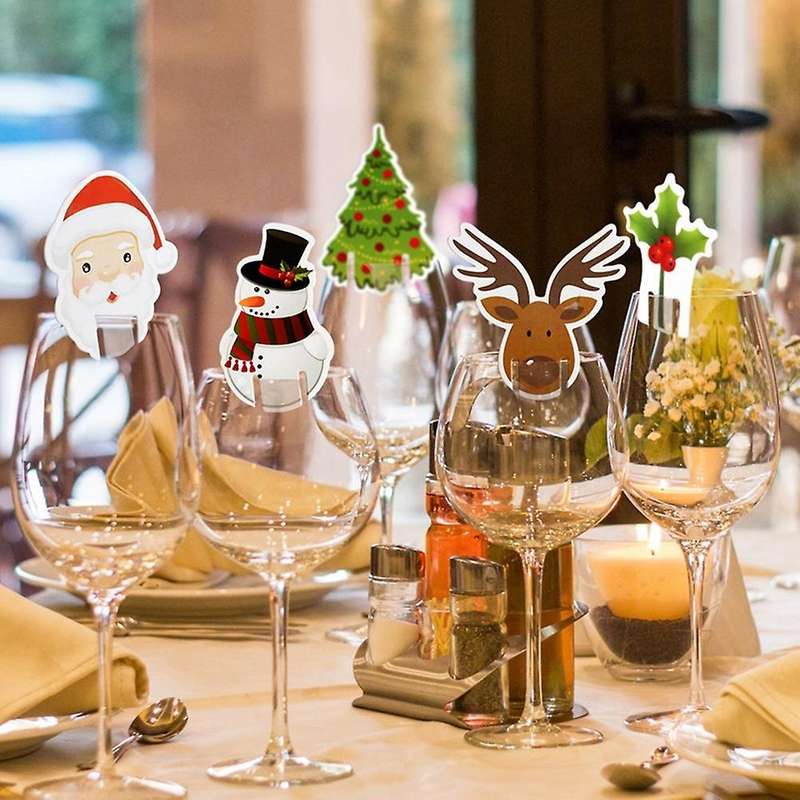 Christmas Cup Card Xmas Party Santa Hat Wine Glass Decoration G