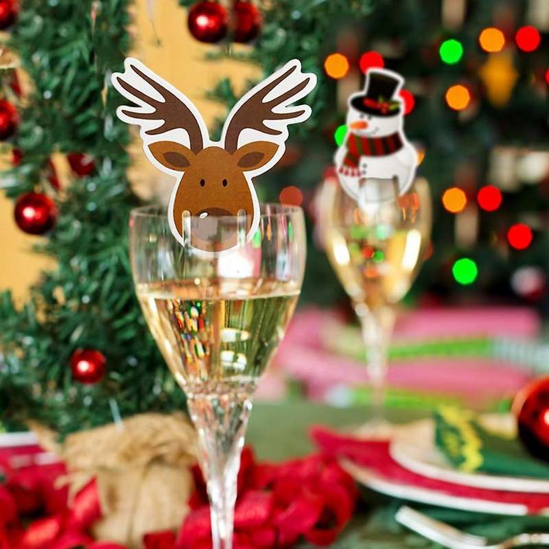 Christmas Cup Card Xmas Party Santa Hat Wine Glass Decoration G