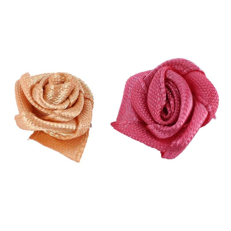 200pcs/lot Mini Handmade Satin Rose Ribbon Fabric Flower Appliques