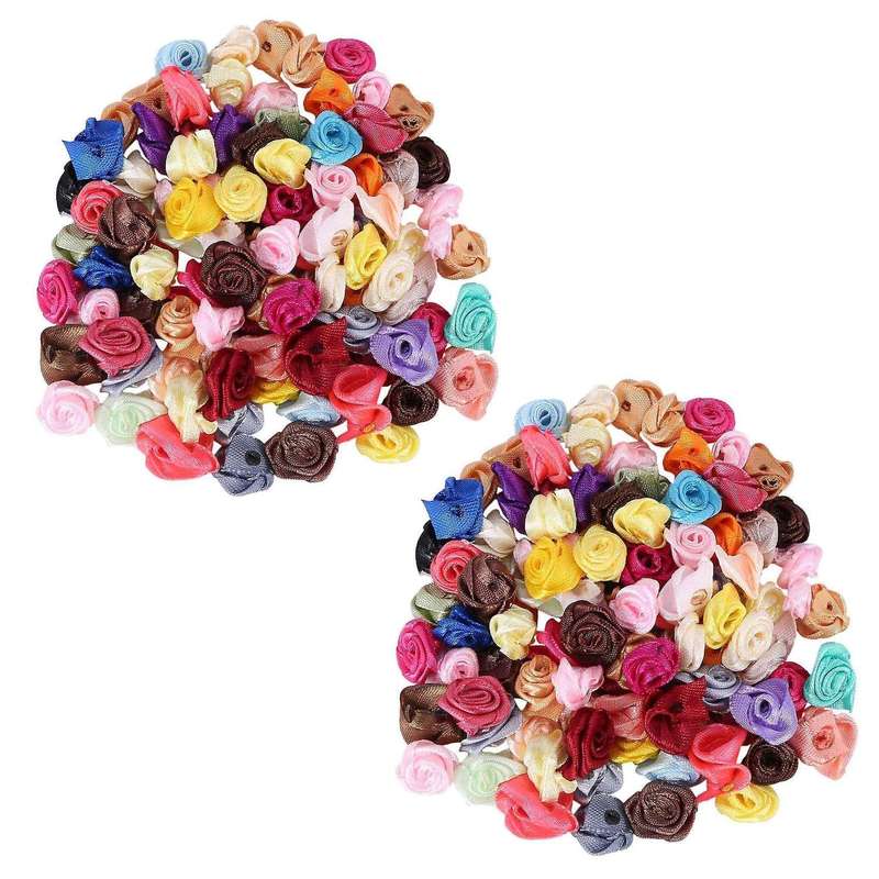 200pcs/lot Mini Handmade Satin Rose Ribbon Fabric Flower Appliques
