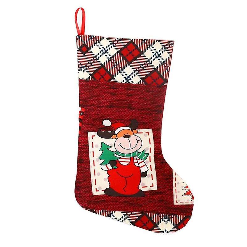 Christmas Stockings, Plaid Cuff Design Fireplace Christmas, Elk
