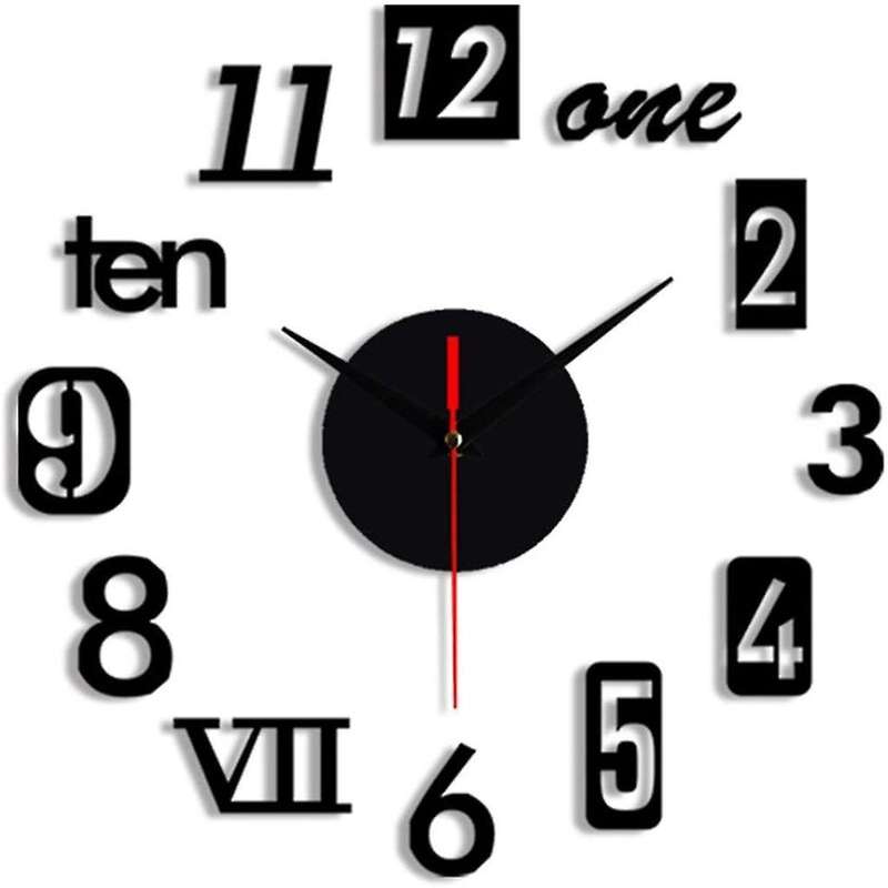 Diy Wall Clock - 3d Mirror Decor,wall Sticker Clock Home Decor Black