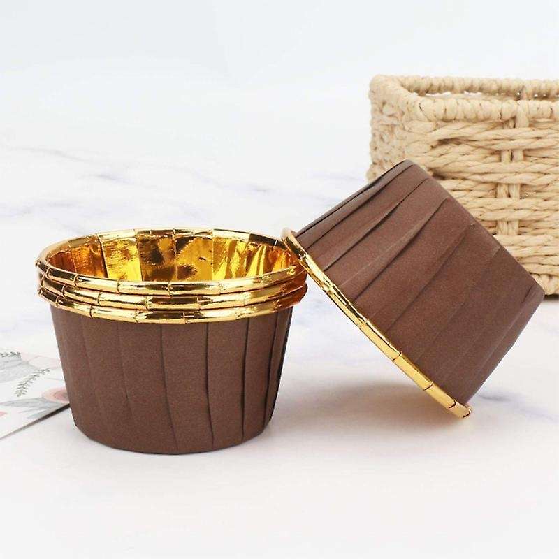 50pcs Aluminum Foil Cupcake Cups Disposable Baking Cups-gold + Brown