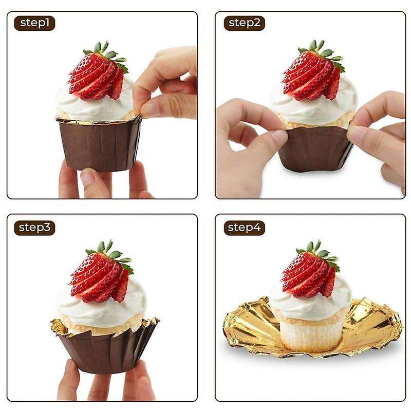 50pcs Aluminum Foil Cupcake Cups Disposable Baking Cups-gold + Brown
