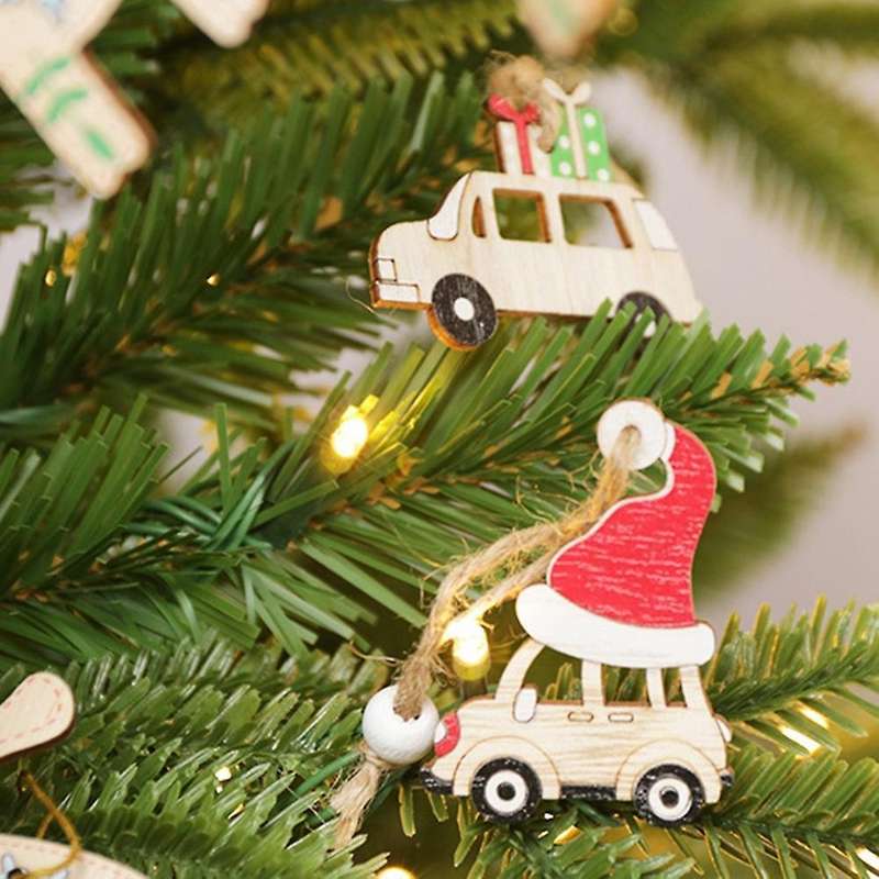 12pcs Wood Christmas Tree Pendant Hanging Ornament Home Decor, D