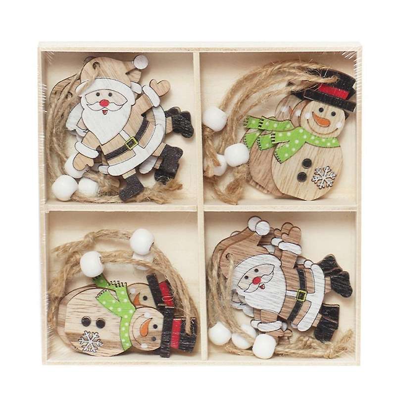12pcs Wood Christmas Tree Pendant Hanging Ornament Home Decor, D