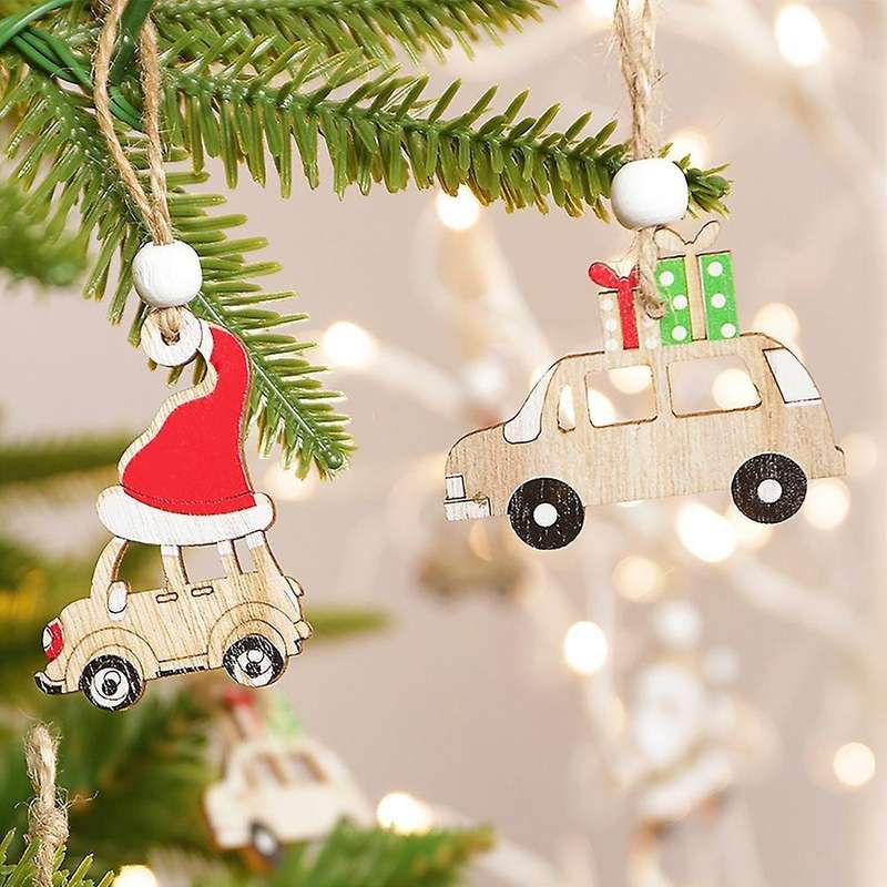 12pcs Wood Christmas Tree Pendant Hanging Ornament Home Decor, D