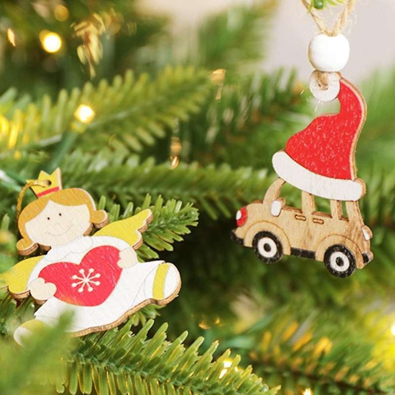 12pcs Wood Christmas Tree Pendant Hanging Ornament Home Decor, D