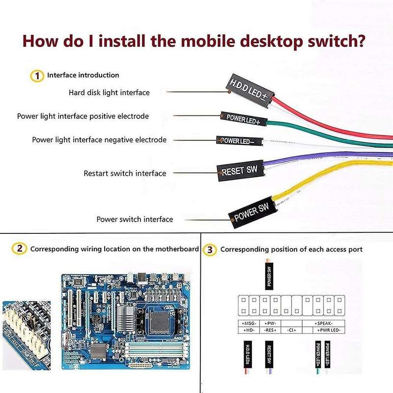 3pcs Computer Case Atx Power On Off Reset Switch Cable With